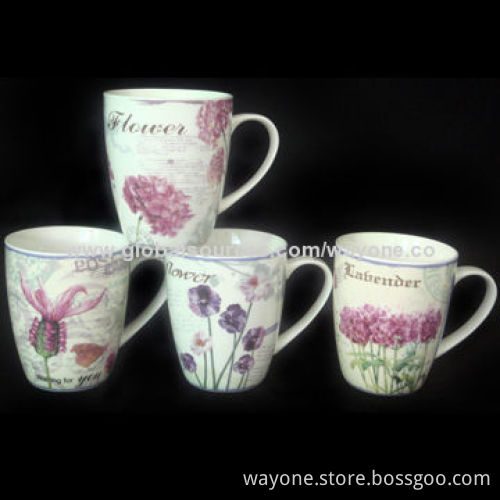 12oz mug with spoon, new bone china, rose design, elegant handle, for promotion